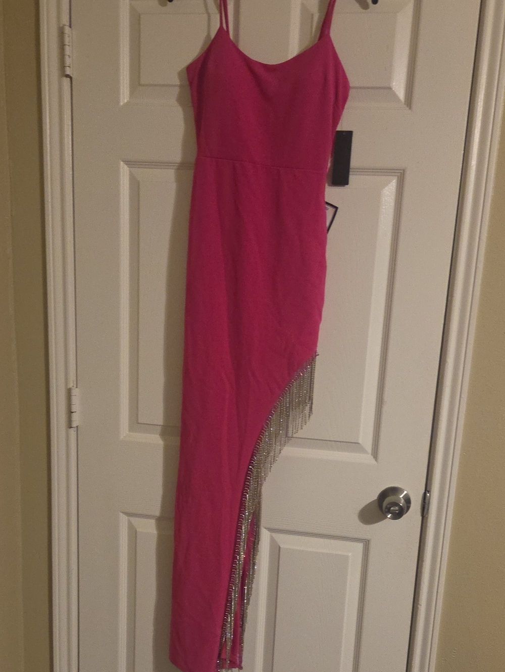 City Studio Hot Pink Asymmetrical Fringe Slip Dress,nwt Size 1
